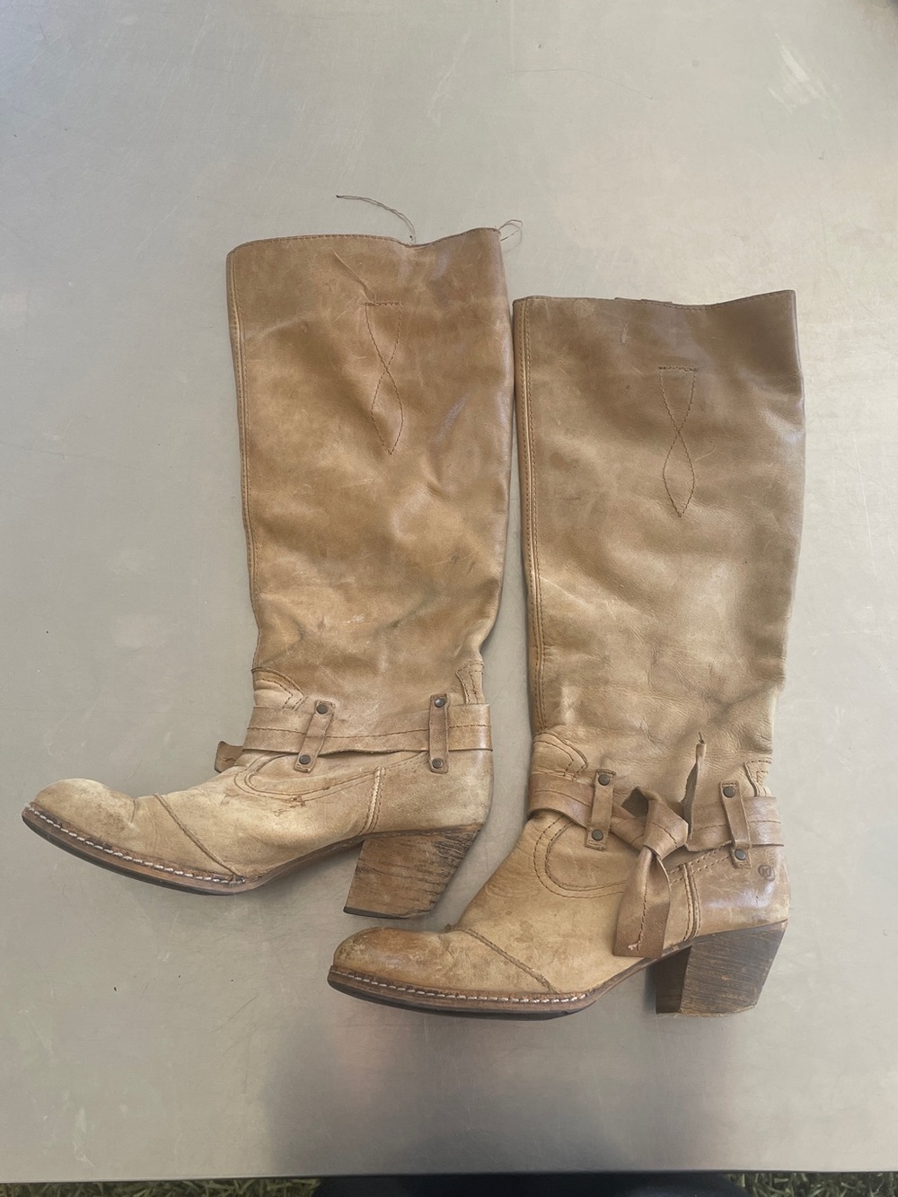 Women’s Tan Leather Boots With Buckle Detail